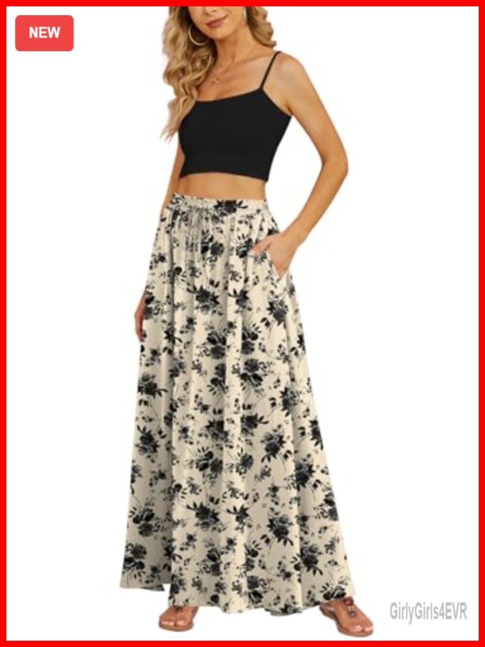 Women's Maxi Skirt Flowy High Waist Chiffon with Pockets Casual Long